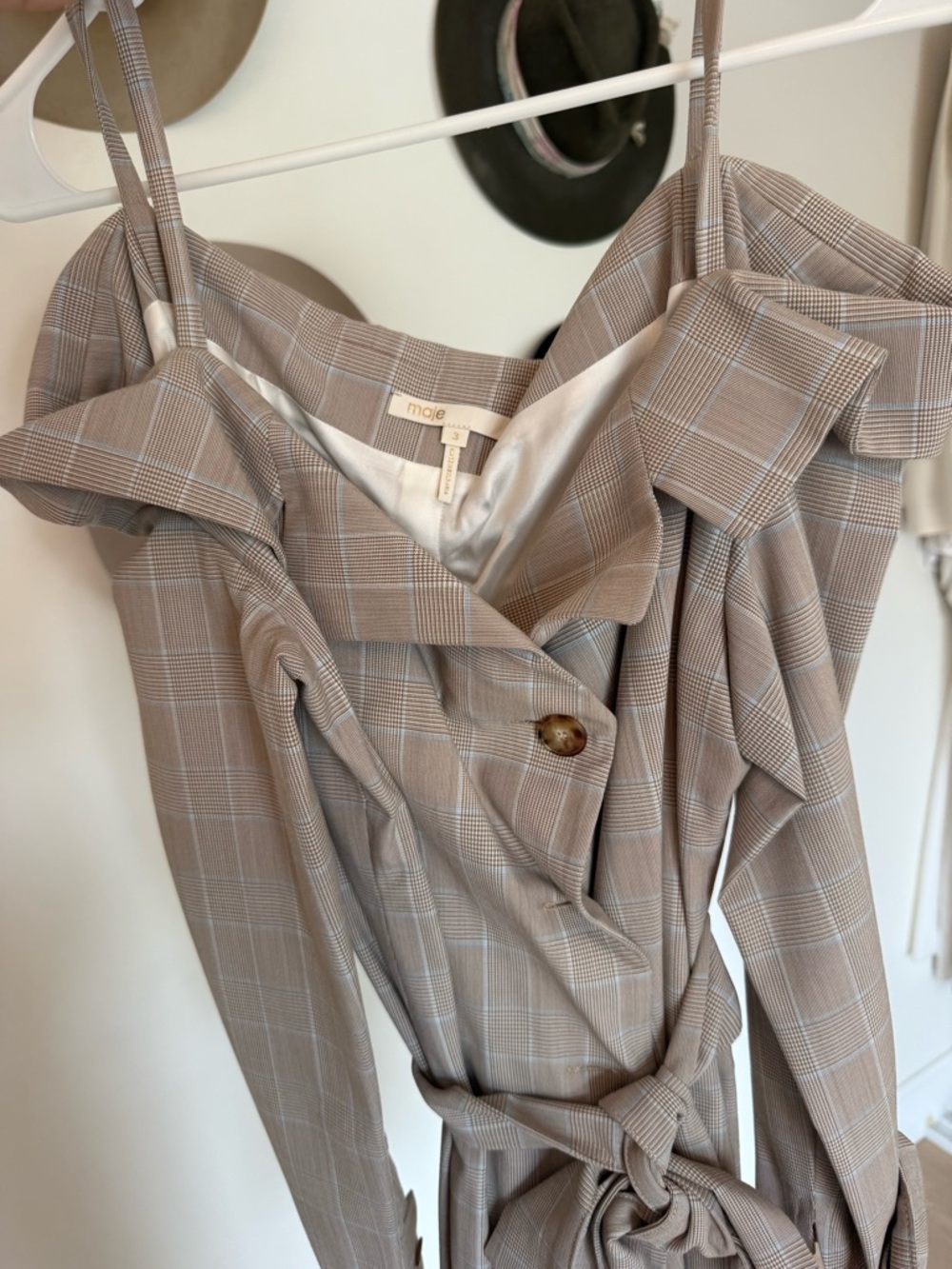 MAJE Beige Plaid One-Shoulder Midi Dress - Picture 2 of 3